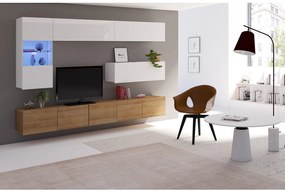 Mobilier living Calabria C4 (Alb + Stejar auriu) (fără iluminat). 1051600