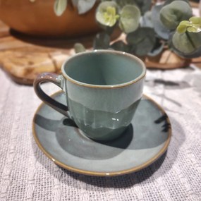 Ceasca cu farfurie pentru cafea din ceramica verde 7 cm