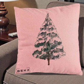 Perna Decorativa cu tematica de Craciun, Brad 2, 40x40 cm, Roz, Husa Detasabila, Perna Inclusa, BEKZ®