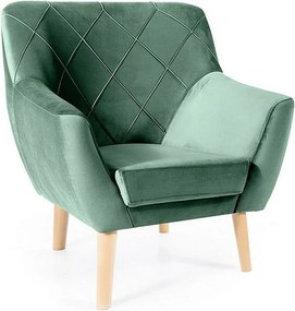 Fotoliu KIER, stofa catifelata verde - Bluvel 78/fag, 76x75x90 cm