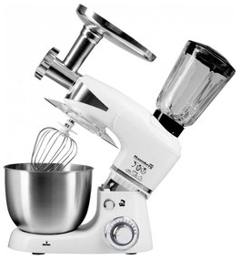 Robot de bucatarie cu bol din otel Hausberg HB-7605AB, 1000W, 5 L, 6 viteze, LED, Blender, Mixer, Masină de tocat carne, Alb