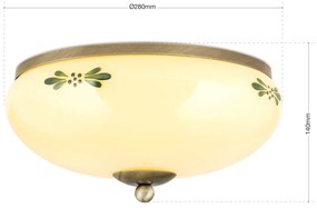 Plafoniera clasica Landhaus 28cm alama satin/ sticla champagne decor verde