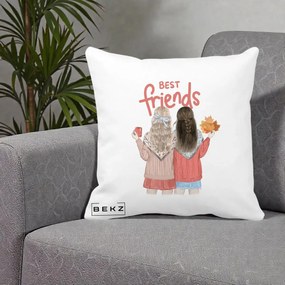 Cadou pentru Prieteni - Perna Personalizata Best Friends Toamna, 40x40 cm, Alba Mata, Husa Detasabila, Perna Inclusa, BEKZ®