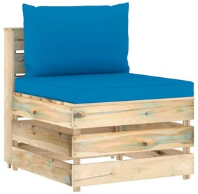 Canapea de mijloc modulara cu perne, lemn verde tratat 1, light blue and brown, canapea de mijloc