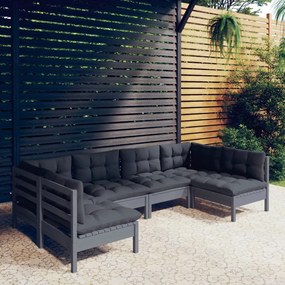 3097153 vidaXL Set mobilier grădină cu perne, 6 piese, gri, lemn masiv pin