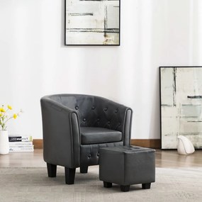 248046 vidaXL Fotoliu cu taburet, gri, piele ecologică
