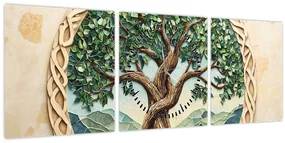 Tablou – Arborele vieții împletit (cu ceas) (90x30 cm)