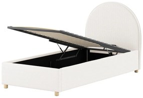 Pat alb tapițat cu spațiu de depozitare cu somieră 90x200 cm Moon – Vipack