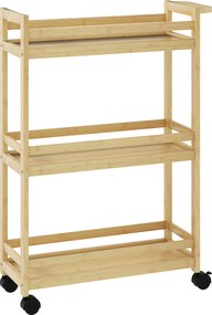 HOMCOM Raft de Baie din Bambus cu 3 Niveluri, Carucior Organizator cu Roți pentru Bucătărie, Baie, Living, 55 x 20 x 75 cm - Natural | Aosom Romania