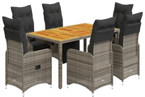 3277160 vidaXL Set bistro de grădină cu perne, 7 piese, gri, poliratan