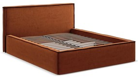 Pat matrimonial teracotă tapițat cu spațiu de depozitare cu somieră 160x200 cm Anani – Makamii