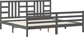 vidaXL Cadru pat cu tăblie 200x200 cm, gri, lemn masiv