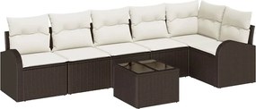 vidaXL Set de canapele pentru grădină 7 pcs Maro și alb poliratan