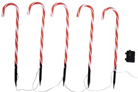 Set de 5 lumini de Crăciun roșii cu baston alb de bomboane, inclusiv LED cu temporizator IP44 - Melchior