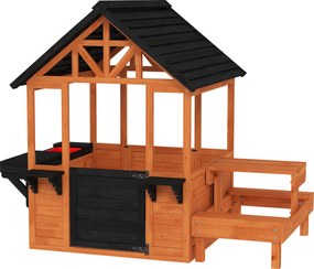 AIYAPLAY Casă de joacă pentru exterior din lemn cu masă bănci stație de spălat fereastră ușă suport ghiveci pentru 3-8 ani maro deschis | Aosom Romania