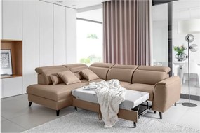 Colțar maro deschis extensibil/cu spațiu de depozitare cu tapițerie din catifea (cu colț pe partea stângă/în formă de ”L”) Noble – ELTAP