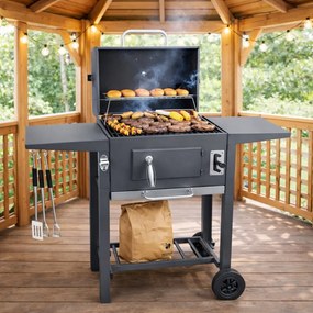 Grătar de grădină cu grătar din fontă și accesorii