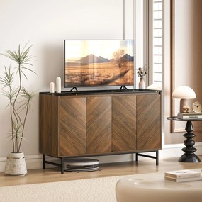 HOMCOM Mobilier TV, mobilier pentru televizor cu 4 uși, blat cu efect marmorat, rafturi reglabile, 120x39x76cm, nuc | Aosom Romania