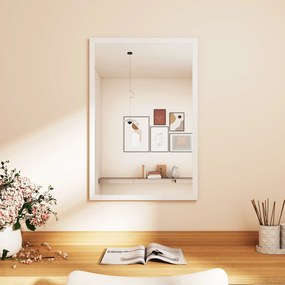 HOMCOM Oglindă de perete dreptunghiulară 60 x 40 cm, ramă din lemn alb, ideală pentru baie, living sau dormitor | Aosom Romania