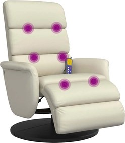 vidaXL Fotoliu masaj rabatabil suport picioare, crem, piele ecologică