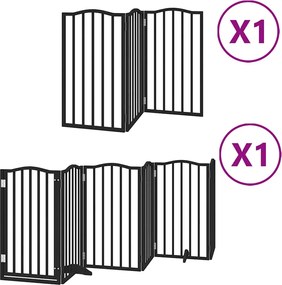 vidaXL Poartă câini pliabilă cu ușă 9 panouri negru, 450 cm, lemn plop