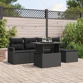 vidaXL Set de canapele pentru grădină, 6 piese cu perne, negru, din rattan poliester