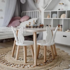 Set masuta patrata roz si 2 scaunele ingeras albe