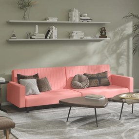Canapea extensibila cu 2 locuri, roz, catifea