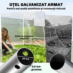 Outsunny Seră de Grădină Tip Tunel 3x4x2 m cu 2 Uși Rulabile, Seră pentru Grădină cu 4 Suporturi Diagonale, Cadru din Oțel și Acoperiș din PE, pentru Legume, Flori, Fructe, Anti-UV, Transparentă | Aosom Romania