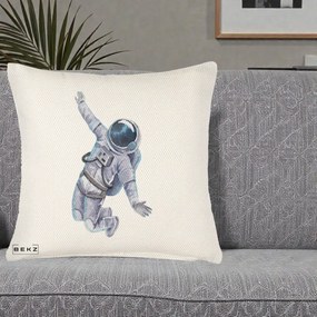 Perna Decorativa Astronaut Acuarela Zbor, 40x40 cm, Crem Reliefat, Husa Detasabila, Perna Inclusa, BEKZ®