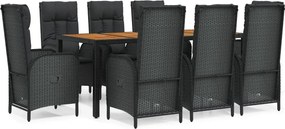 vidaXL Set mobilier de grădină cu perne, 9 piese, negru, poliratan