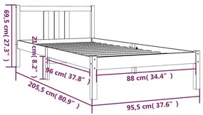 Cadru de pat, alb, 90x200 cm, lemn masiv de pin Alb, 90 x 200 cm