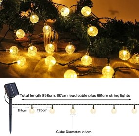 Brilagi- Ghirlandă solară decorativă LED BUBBLE 200xLED/8 funcții 20m IP65 alb cald