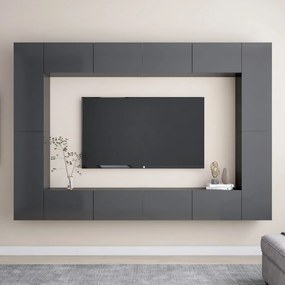 3079510 vidaXL Set de dulapuri TV, 8 piese, gri extralucios, lemn prelucrat