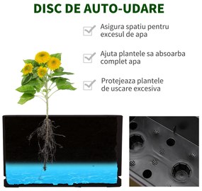 Jardiniera de Balcon Outsunny cu Carlig pentru Balustrada Reglabila, Indicator Nivel Apa si Disc cu Auto-Irigare, 99x18x19cm
