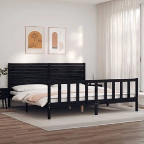 3193225 vidaXL Cadru de pat cu tăblie Super King Size, negru, lemn masiv
