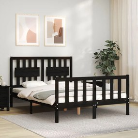 3192410 vidaXL Cadru de pat cu tăblie, negru, 140x190 cm, lemn masiv