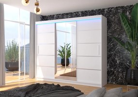 Dulap cu usi glisante si oglinda + iluminare LED, Salto 250 + LED, 250 cmx215cmx58 cm, ADRK Furniture (Culoare: Ciocolata)