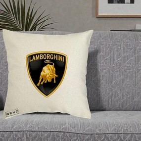 Perna Personalizata cu emblema Lamborghini, 40x40 cm, Ecru, Husa Detasabila, Perna Inclusa, BEKZ®