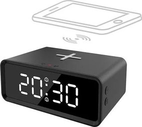 Solight CA07B - Ceas digital cu încărcător wireless Qi, alimentare 230V/CR2032, negru
