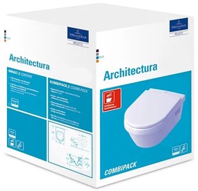 Set vas WC rimless suspendat, Villeroy&amp;Boch Architectura, cu capac inchidere lenta, rezervor si clapeta ViConnect