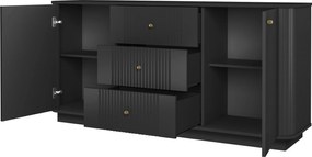 Comodă cu sertare pe soclu Vesper 160 cm - negru / mânere aurii