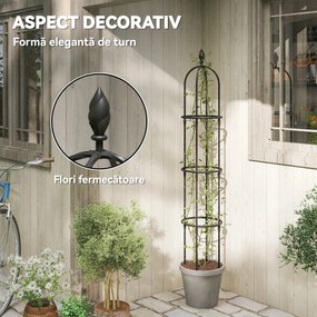 Outsunny Set de 2 Suporturi pentru Plante Cățărătoare înalte de 1,74 m, Suporturi din Oțel cu Decorațiuni, pentru Trandafiri, Roșii, Flori, Mazăre și Legume, Negru | Aosom Romania