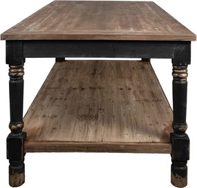 Masă de prezentare shabby chic din lemn, natur, cu raft inferior și picioare strunjite, finisaj negru antichizat, 85 x 200 x 100 cm, „Clarisse”