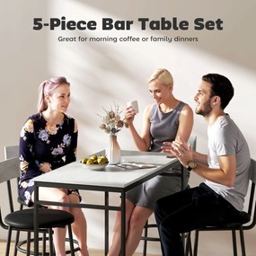 HOMCOM Set cu Masă Înaltă și 4 Scaune de Bar cu Spătar Stil Industrial Gri | Aosom Romania
