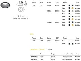 Spot LED incastrabil negru/ auriu GAME FI1 ROUND 11W 4000K