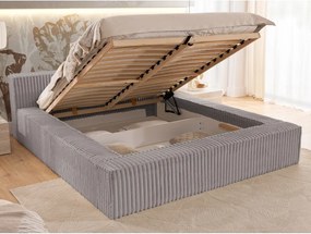 Pat matrimonial gri tapițat cu spațiu de depozitare cu somieră 180x200 cm Cloe – Ropez