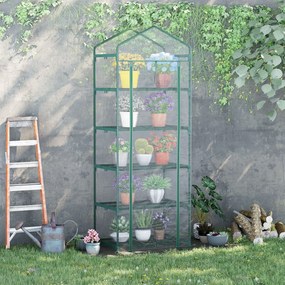 Mini Sera de Gradina si Terasa cu 5 Etajere pentru Plante Gradina de Legume, fructe, ierburi din Otel si PVC, 69x49x193cm Outsunny | Aosom Romania