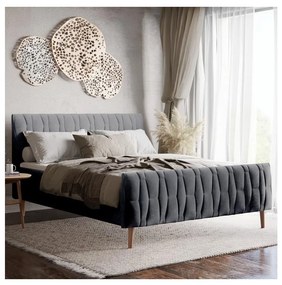 Pat FLORA 180x200 cm, tapițat, gri, fără saltea