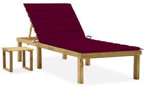 vidaXL Șezlong de grădină cu masă și pernă, lemn de pin tratat